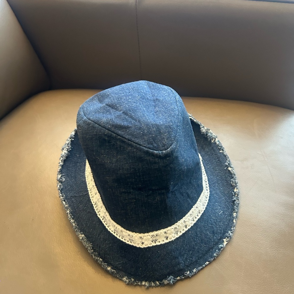 Claire's Denim Hat with White Trim